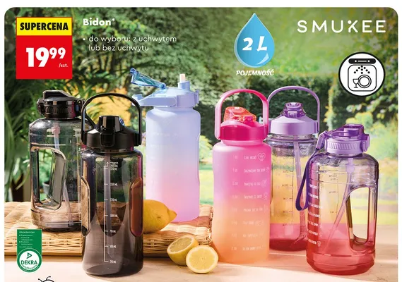 Bidon bez uchwytu SMUKEE 2l promocja w Biedronka