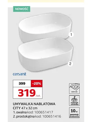 Umywalka nablatowa Cersanit City owalna 47x32 cm promocja w Komfort