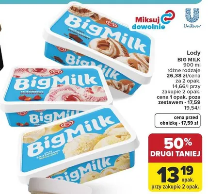 Lody Big Milk śmietankowo czekoladowy promocja w Carrefour Market