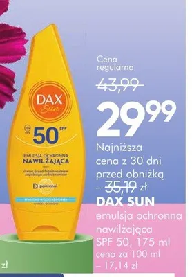 Dax sun nawilżająca emulsja ochronna SPF 50 promocja w Super-Pharm