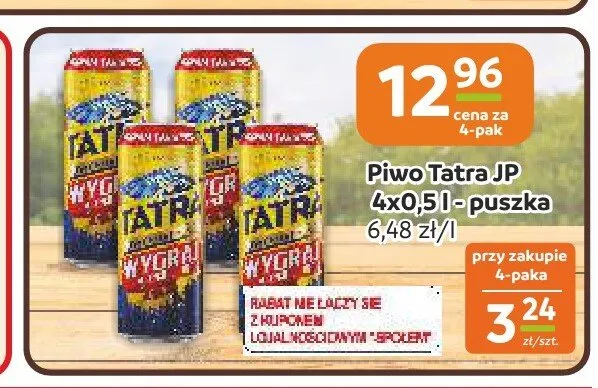 Piwo Tatra Jasne Pełne 4-pak promocja w Społem Częstochowa