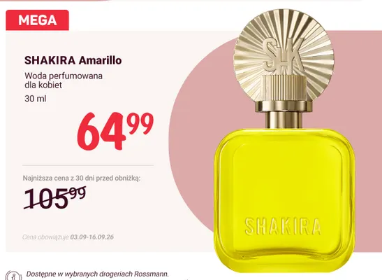 Woda perfumowana dla kobiet Amarillo Shakira promocja w Rossmann