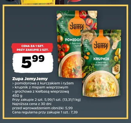 Zupa JemyJemy grochowa z kiełbasą wieprzową promocja w Netto