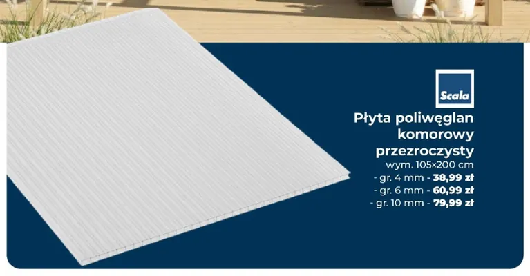 Płyta poliwęglan komorowy przezroczysty Scala wym. 105x200cm gr. 6mm promocja w PSB Mrówka