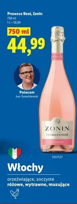Wino musujące różowe wytrawne Prosecco Rosé Zonin promocja w Lidl