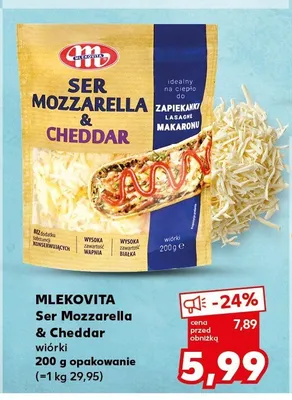 Ser Mozzarella & Cheddar wiórki Mlekovita promocja w Kaufland