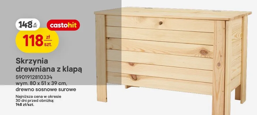 Skrzynia drewniana z klapą promocja w Castorama