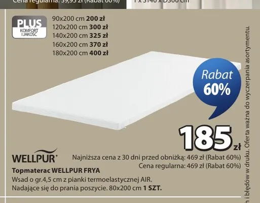 Topmaterac Wellpur Frya 140x200 cm promocja w Jysk