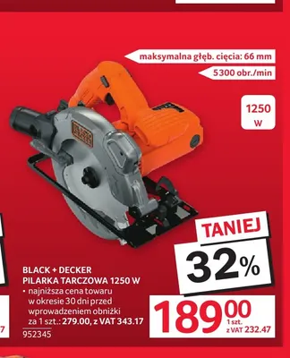 Pilarka tarczowa Black + Decker promocja w Selgros