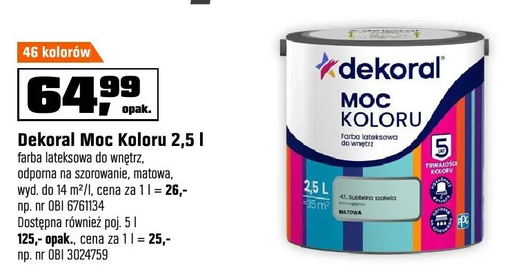 Farba lateksowa Moc Koloru promocja w OBI