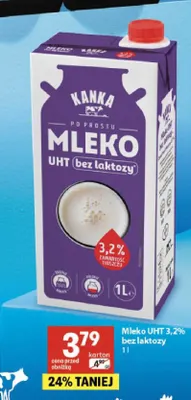 Mleko UHT bez laktozy Kanka 3,2% promocja w Delikatesy Centrum