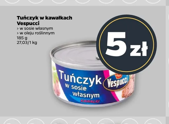 Tuńczyk w kawałkach w sosie własnym Vespucci promocja w Netto