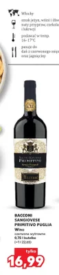 Wino czerwone wytrawne Bacconi Sangiovese Primitivo Puglia promocja w Kaufland