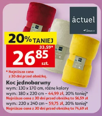 Koc jednobarwny actuel 220x240cm promocja w Auchan