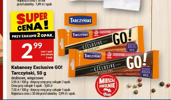 Kabanosy Exclusive GO! wieprzowe Tarczyński promocja w Twój Market