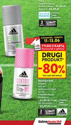 Dezodorant roll-on Adidas 6 in 1 promocja w Intermarche