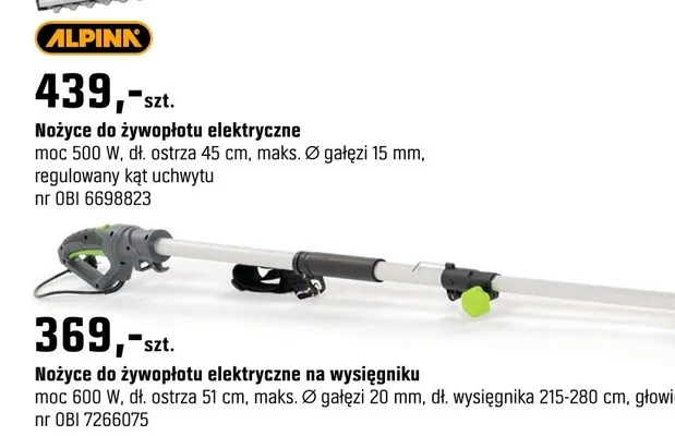 Nożyce do żywopłotu elektryczne na wysięgniku promocja w OBI