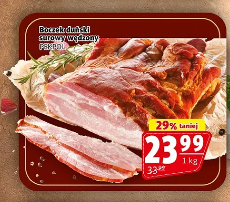 Boczek duński surowy wędzony Pekpol promocja w Prim Market