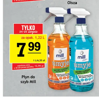 Płyn do szyb Mill Clean niebieski promocja w Gram Market