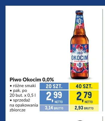 Piwo Okocim 0,0% 20-pak 500 ml promocja w Makro