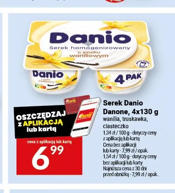 Serek Danio Danone 4-pak ciasteczko promocja w Twój Market