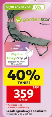 Leżak ogrodowy z daszkiem Gardenstar 180x98x165cm promocja w Auchan