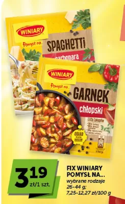 Fix Winiary Pomysł na Spaghetti Carbonara promocja w Groszek