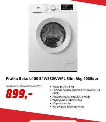 Pralka Beko b100 B1W630WWPL Slim promocja w Media Markt