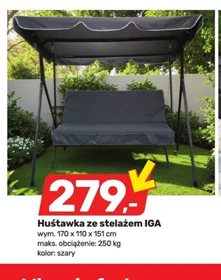 Huśtawka ze stelażem IGA wym. 170x110x151cm maks. obciążenie 250kg szary promocja w Bricomarche