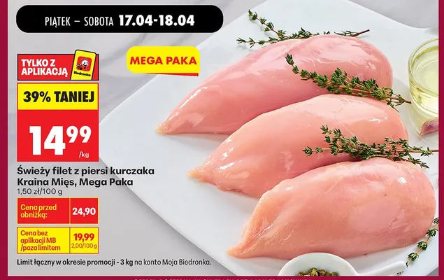 Świeży filet z piersi kurczaka Mega Paka promocja w Biedronka