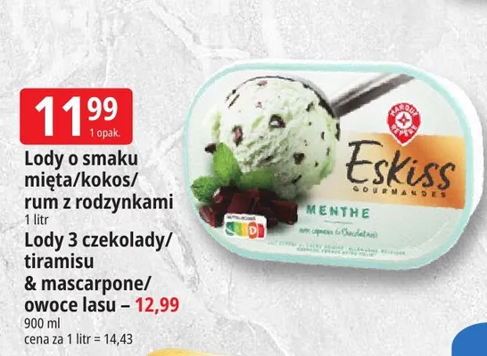 Lody o smaku rum z rodzynkami Eskiss promocja w Leclerc