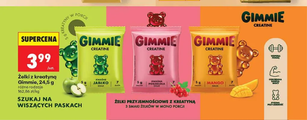 Żelki z kreatyną kwaśna porzeczka Gimmie promocja w Biedronka