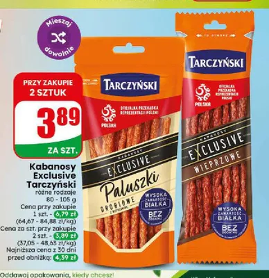 Kabanosy Exclusive Tarczyński Paluszki Drobiowe promocja w Dino