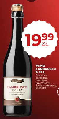 Wino Lambrusco 0,75l czerwone, półsłodkie, musujące promocja w Duży Ben