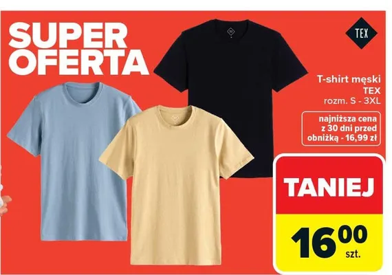 T-shirt męski TEX rozm. S-3XL promocja w Carrefour