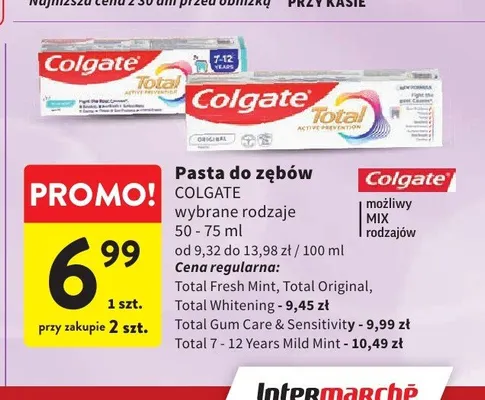 Pasta do zębów Colgate Total Whitening promocja w Intermarche