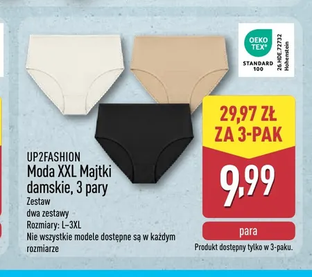 Moda XXL Majtki damskie 3-pak Up2fashion promocja w Aldi