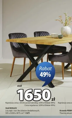 Stół ROSLEV lity dąb i stal promocja w Jysk