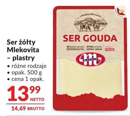 Ser żółty Mlekovita - plastry różne rodzaje promocja w Makro