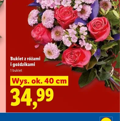 Bukiet z różami i goździkami wys. ok. 40cm promocja w Lidl