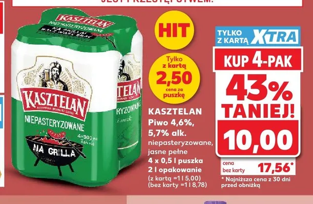 Piwo Kasztelan Jasne Pełne 4-pak promocja w Kaufland