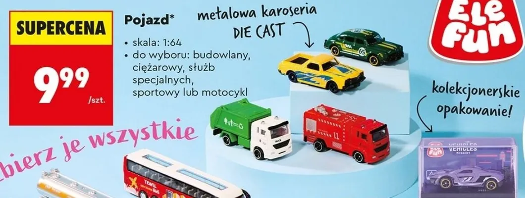 Pojazd metalowa karoseria DIE CAST skala 1:64 Ele Fun promocja w Dzień Dziecka