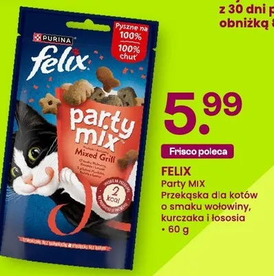 Felix Party Mix przekąska dla kotów o smaku wołowiny kurczaka i łososia promocja w Frisco