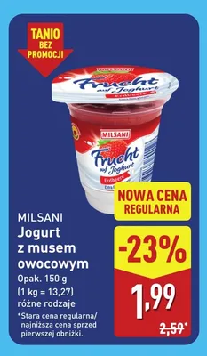 Jogurt z musem owocowym Milsani promocja w Aldi