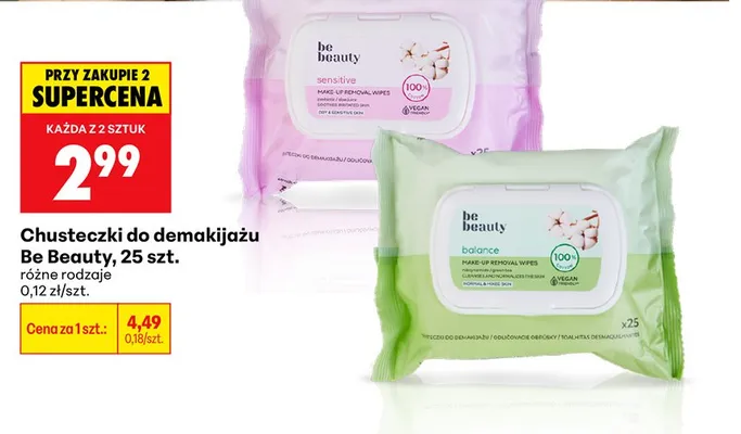 Chusteczki do demakijażu Be Beauty sensitive promocja w Biedronka