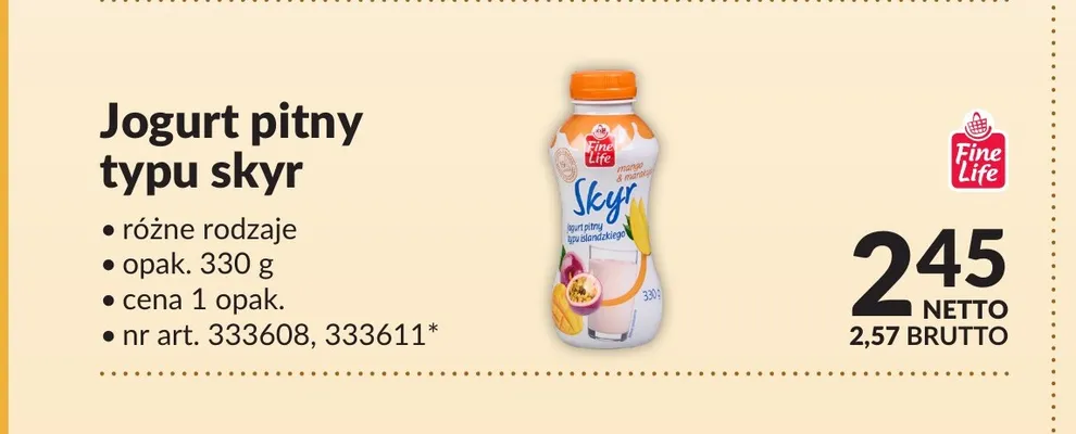Jogurt pitny typu skyr Fine Life promocja w Makro