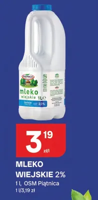 Mleko Wiejskie 2% Piątnica świeże promocja w Chorten