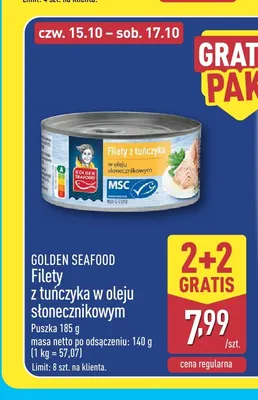 Filety z tuńczyka w oleju słonecznikowym Golden Seafood promocja w Aldi