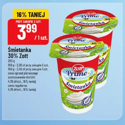 Śmietanka Zott Primo 30% promocja w POLOmarket
