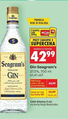 Gin Seagram's (przy zakupie 2 szt.) promocja w Biedronka
